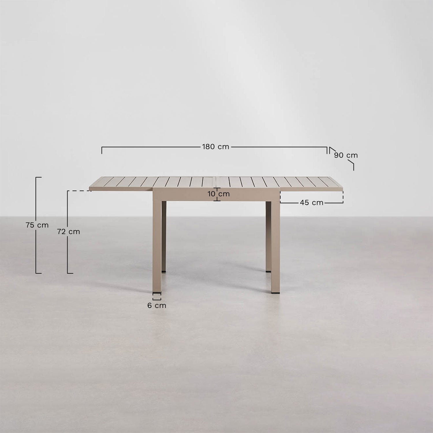 Set de table extensible 90-180x90 cm en aluminium Starmi et 4 chaises de réalisateur pliantes pour jardin en acier Zurena, mesures