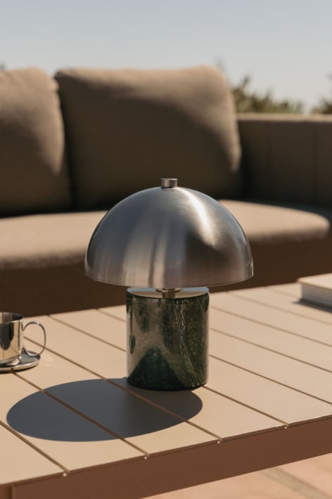 Lampe de table LED sans fil pour extérieur en fer et pierre naturelle Nicolas