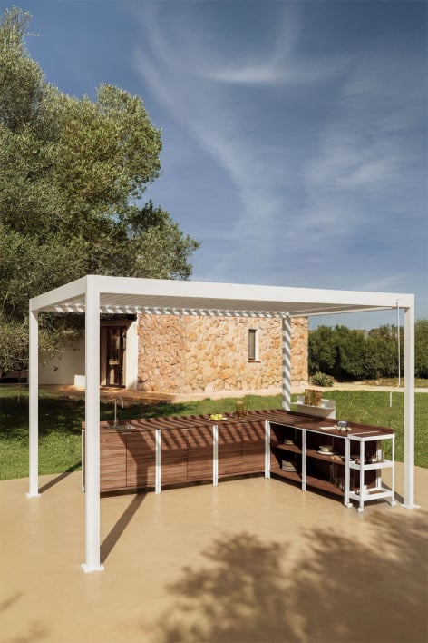 Pergola bioclimatique 3 x 4 m aluminium lames blanc gardénia Druvia