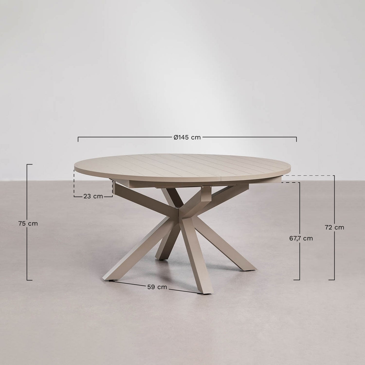 Set de table extensible 145-200x145 cm en aluminium Barces et 8 chaises de réalisateur pliantes de jardin en acier Melida, mesures