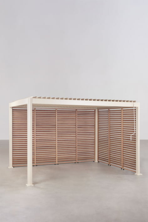 Pergola bioclimatique en aluminium avec lames et panneaux latéraux Druvia