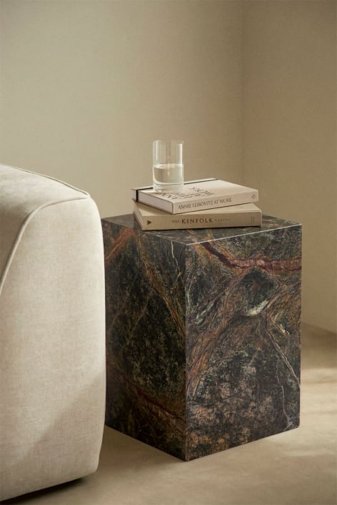 Table d'appoint carrée 35x35 cm en pierre naturelle Aluret - Marbre Vert Forest