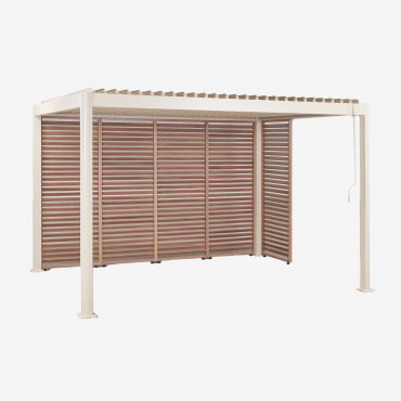 Pergola Bioclimatique En Aluminium Avec Lames Et Panneaux Druvia Beige Tapioca - Brun Bois De Châtaignier & Pergola De 3x4 M Comprenant 4 Panneaux -