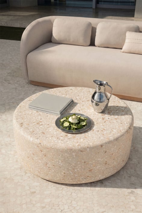 Table basse de jardin ronde Ø90 cm en ciment Elyndra