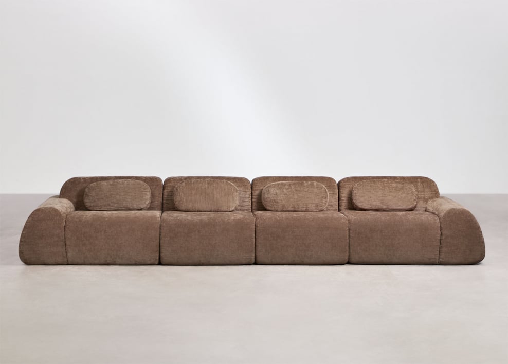 Canapé modulaire 4 pièces en chenille emballé sous vide Merida - Chenille marron caramel