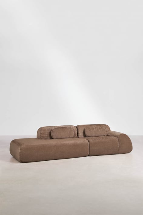 Canapé d'angle modulaire 2 pièces avec méridienne gauche en chenille emballé sous vide Merida - Chenille marron caramel