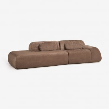 Canapé D'angle Modulaire 2 Pièces Avec Méridienne Gauche En Chenille Emballé Sous Vide Merida Chenille Marron Caramel - Sklum