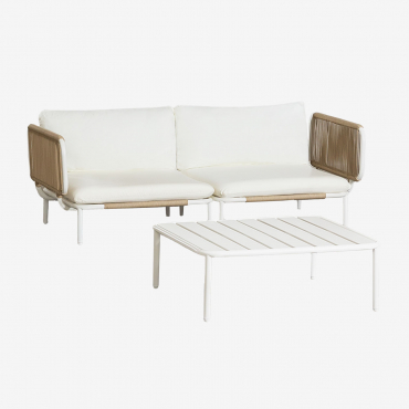 Ensemble De Jardin Avec Canapé Modulaire 2 Pièces, 2 Modules D'angle Et Table Basse En Acier Roubly Beige Amande - Sklum