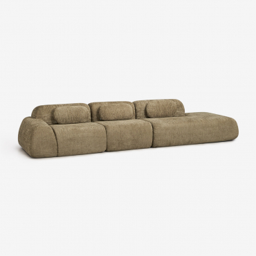 Canapé D'angle Modulaire 3 Pièces Avec Méridienne Droite En Chenille Emballé Sous Vide Merida Chenille Épaisse Vert Sauge - Sklum