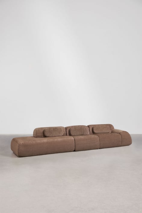 Canapé d'angle modulaire 3 pièces avec méridienne gauche en chenille emballé sous vide Merida - Chenille marron caramel