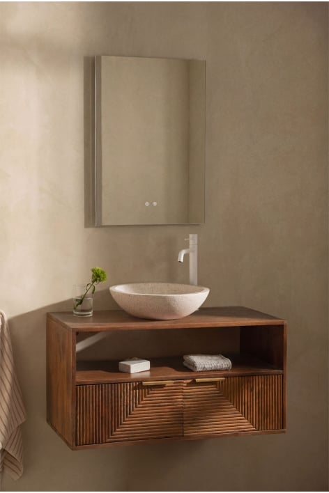 Ensemble de meuble de salle de bain suspendu en bois de manguier Baty