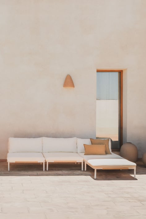 Canapé modulaire de jardin 3 pièces avec pouf Roubly