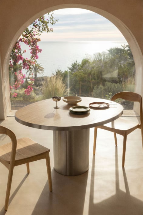 Table de salle à manger ovale 120x100 cm en pierre naturelle et acier inoxydable Fertrix