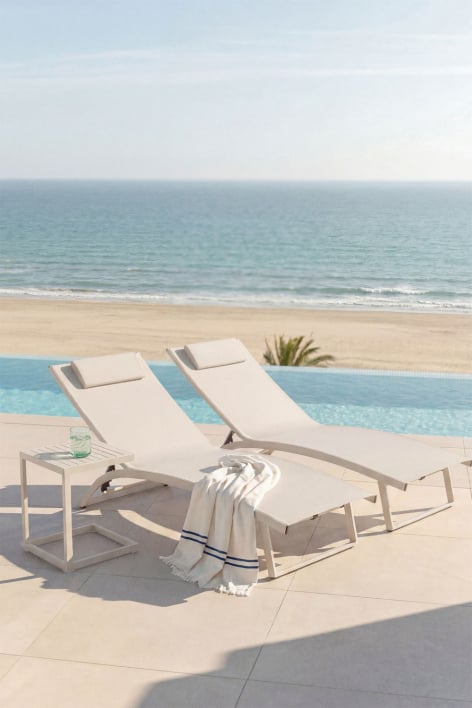 Pack de 2 chaises longues inclinables en aluminium avec coussin Dulem