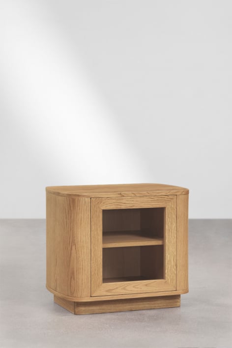 Table de chevet ovale 55x40 cm en MDF et verre trempé Walia