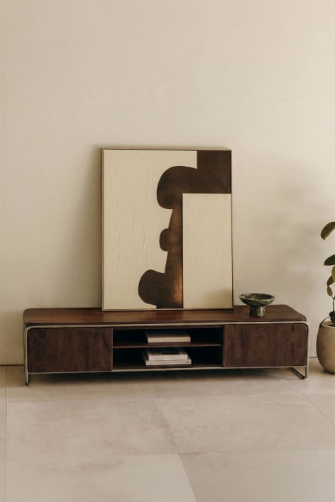 Meuble TV 200x40 cm en bois d'acacia foncé et acier inoxydable Altrex