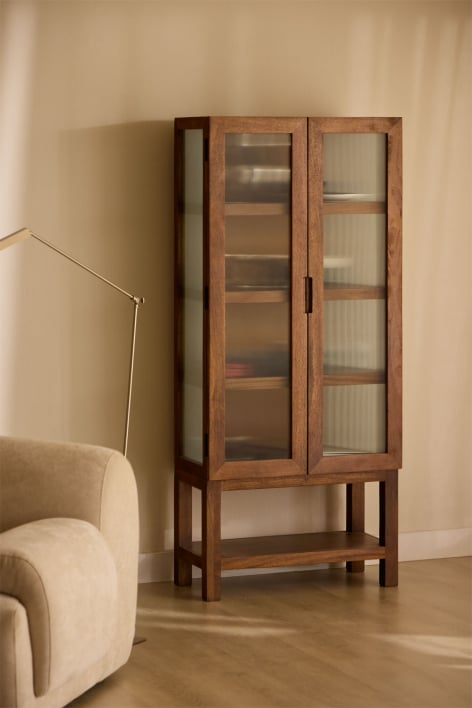 Vitrine en bois de manguier et verre Anamuia
