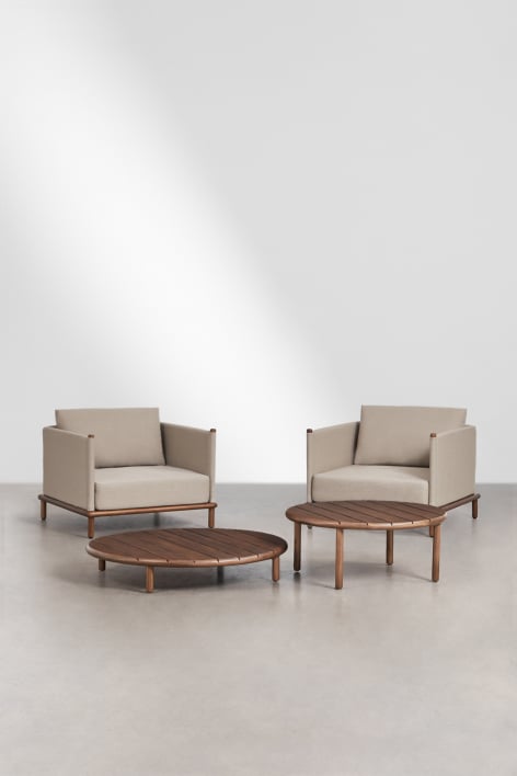Ensemble de jardin avec 2 fauteuils et 2 tables basses rondes en bois d'acacia Olivia - Brun Acacia foncé