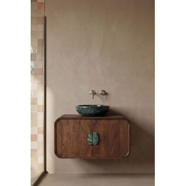 Ensemble De Meuble De Salle De Bain En Bois De Manguier Et Pierre Naturelle Kivalina Marbre Vert D'udaipur - Bois De Manguier Foncé & Rond En - Sklum