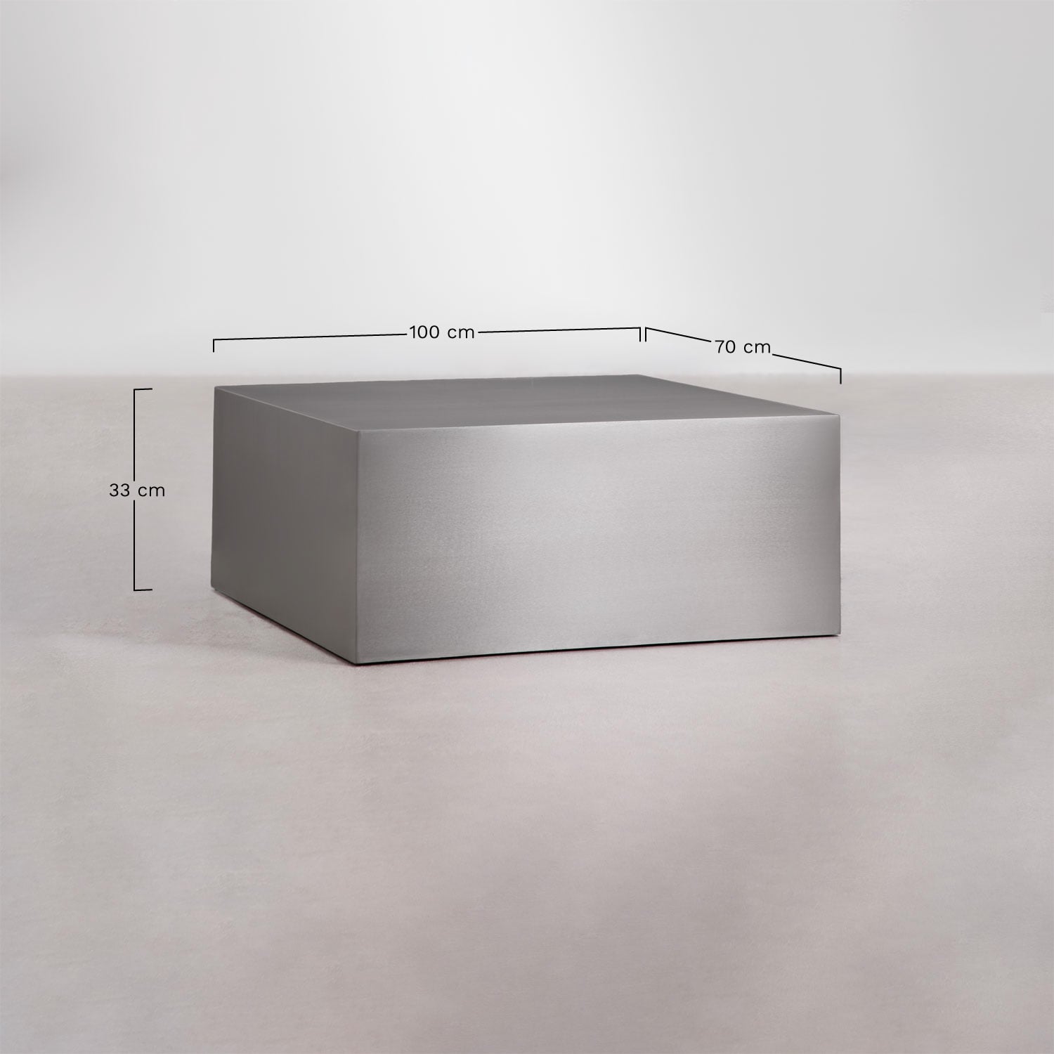 Table basse rectangulaire 100x70 cm en acier inoxydable Iuraima, mesures