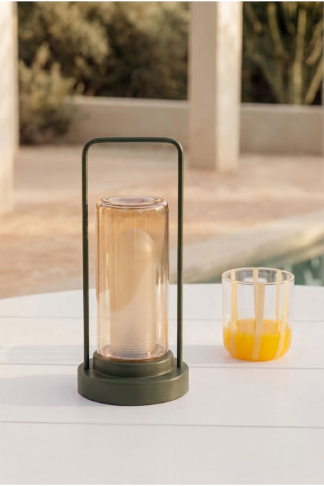 Lampe de table LED sans fil pour extérieur en fer et verre Sorlix