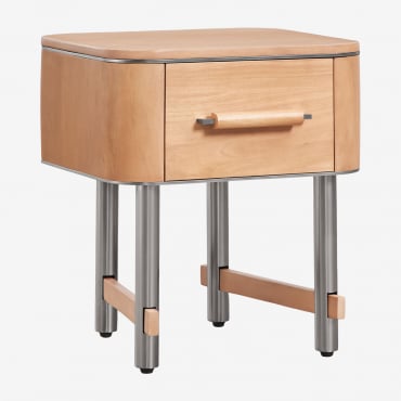 Table De Chevet 45x40 Cm En Bois De Manguier Et Acier Osaka Bois De Mangue - Sklum