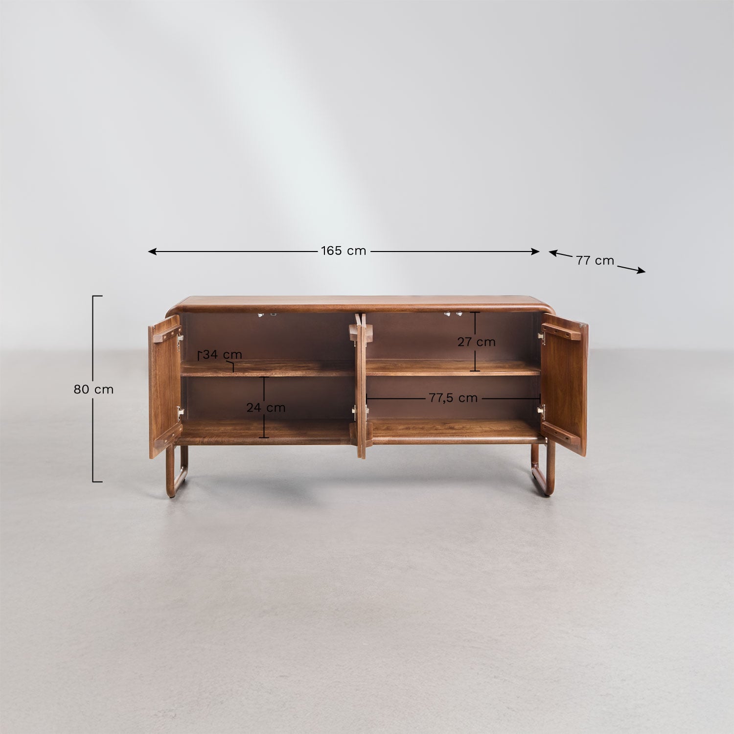 Buffet 160x40 cm en bois de manguier Maupaul, mesures