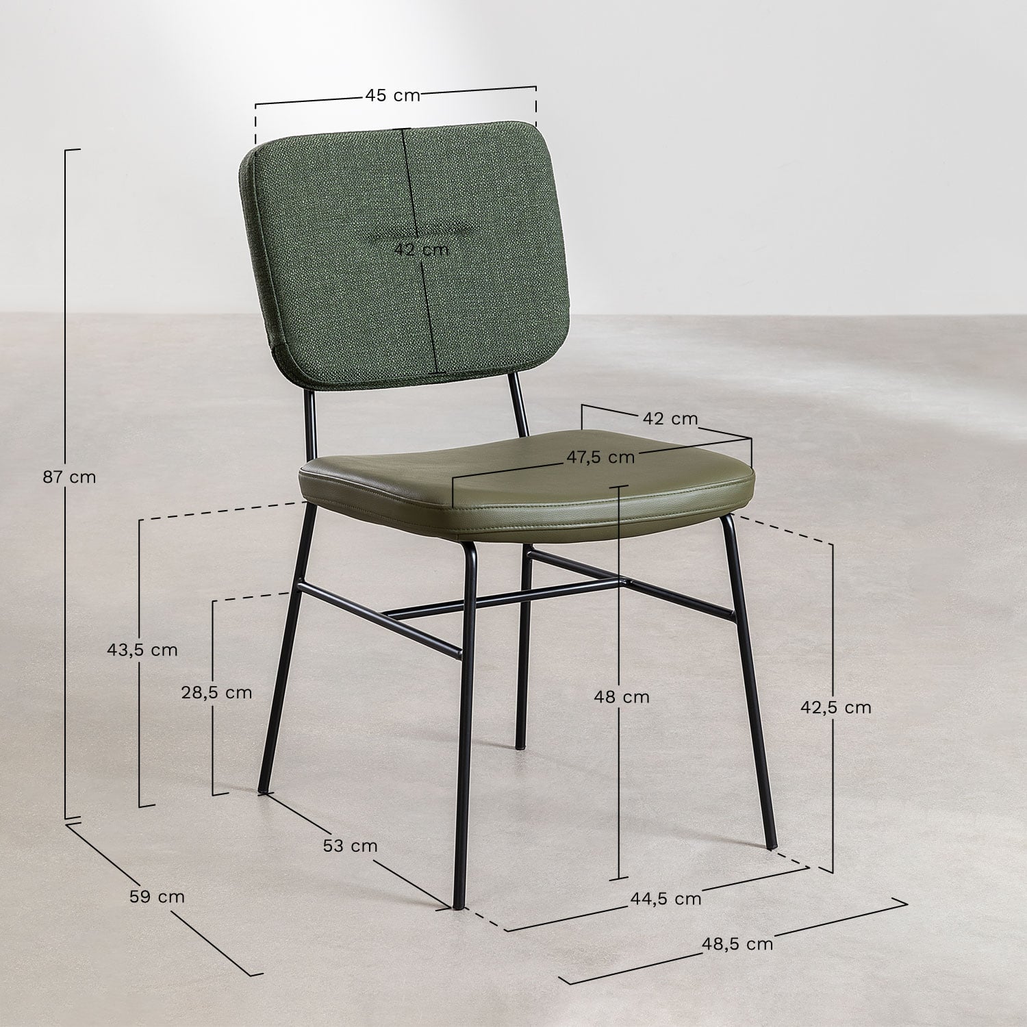 Chaise de salle à manger rembourrée Milih, mesures