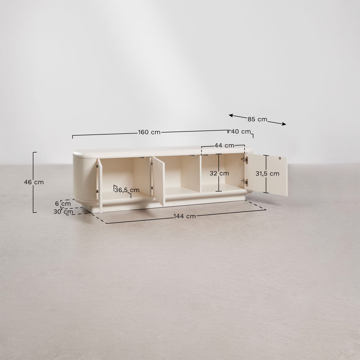 Meuble TV 160x40 cm en MDF Cixila, mesures