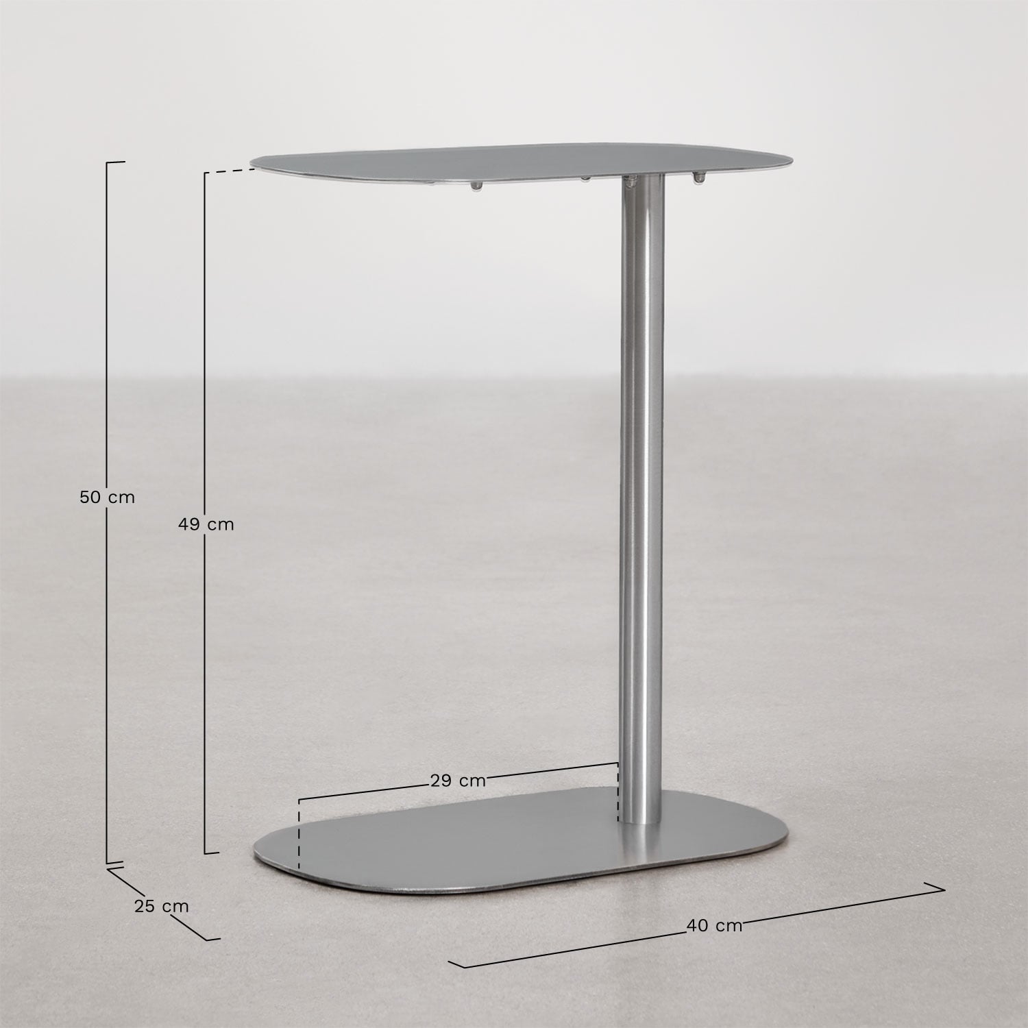 Table d'appoint ovale 40x25 cm en acier inoxydable Geninda, mesures