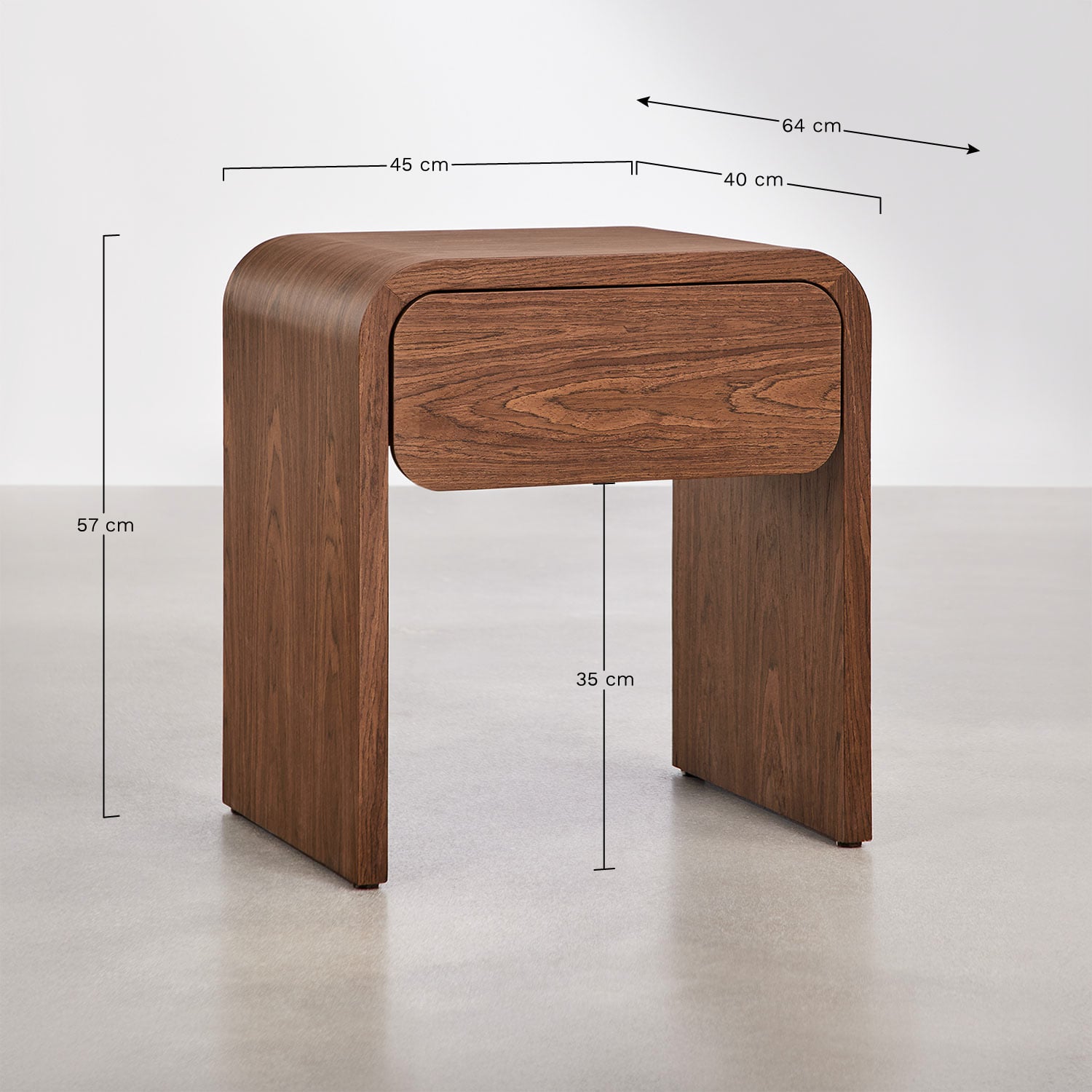 Table de chevet rectangulaire 45x40 cm en MDF Rosbel, mesures