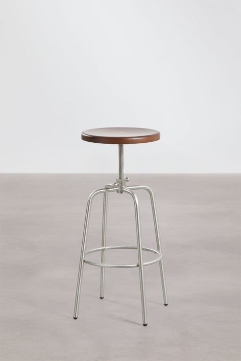 Tabouret haut réglable en acier inoxydable et bois de hêtre Bangalore - Bois de hêtre foncé