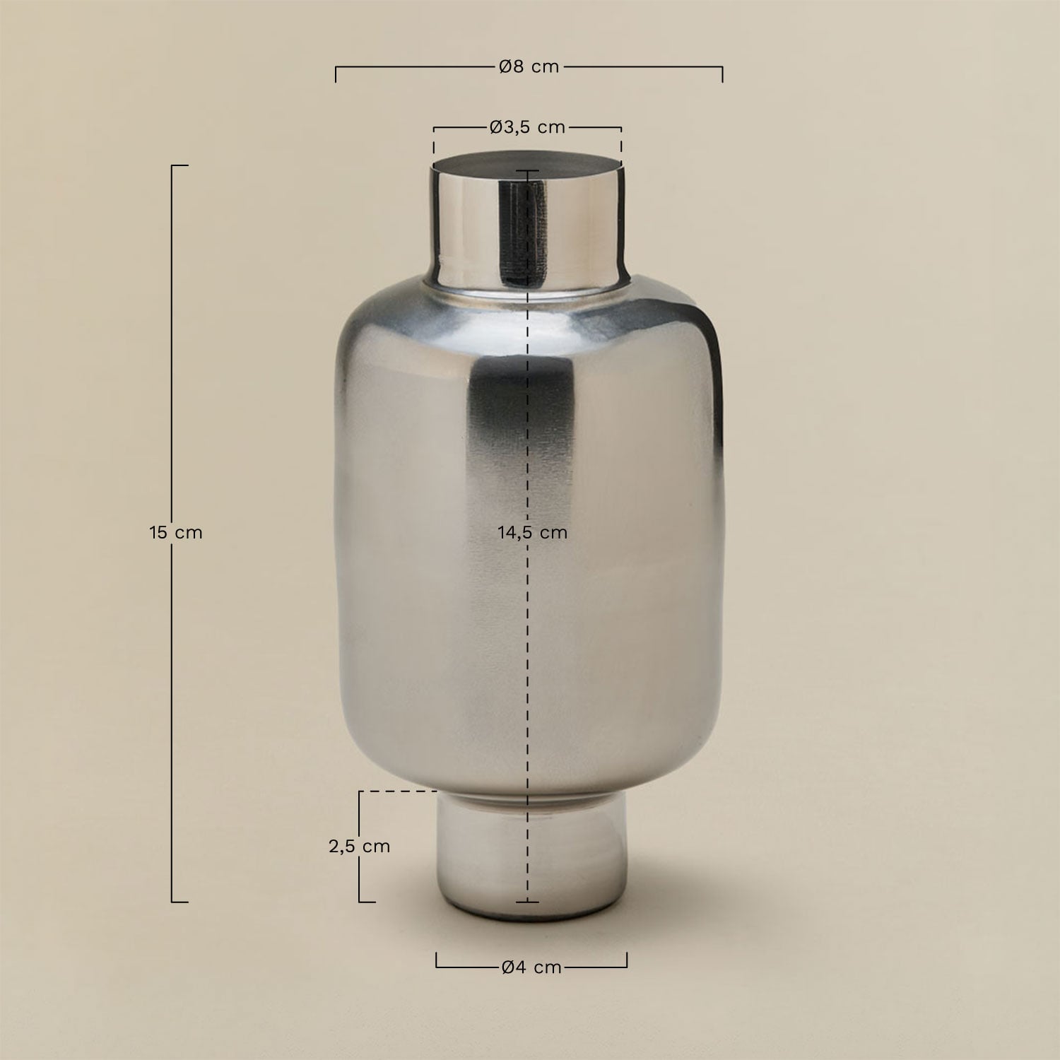 Vase 15 cm en acier inoxydable Elberton, mesures