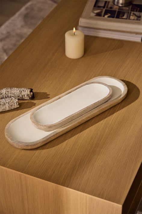 Set de 2 plateaux décoratifs en bois de manguier Fruela