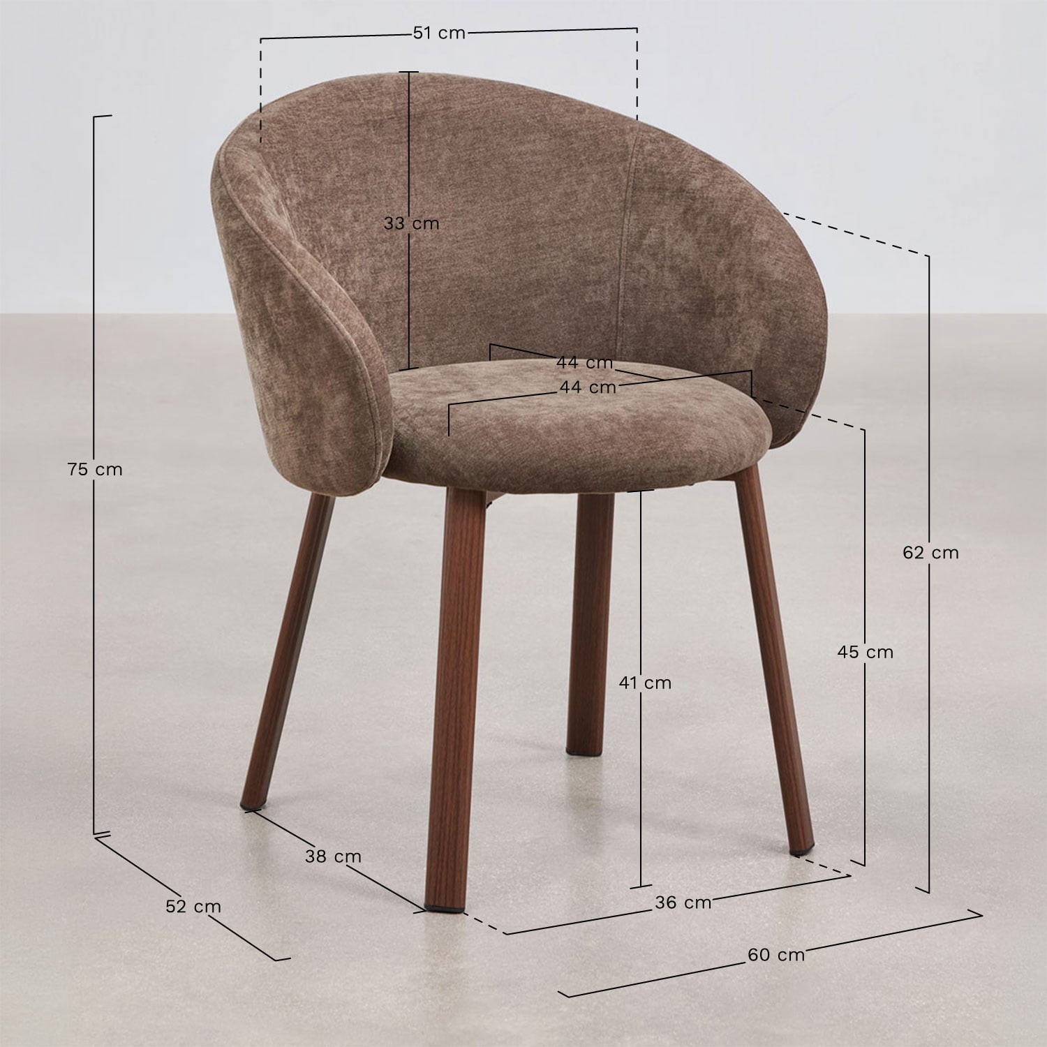 Chaise de salle à manger rembourrée Nairea, mesures
