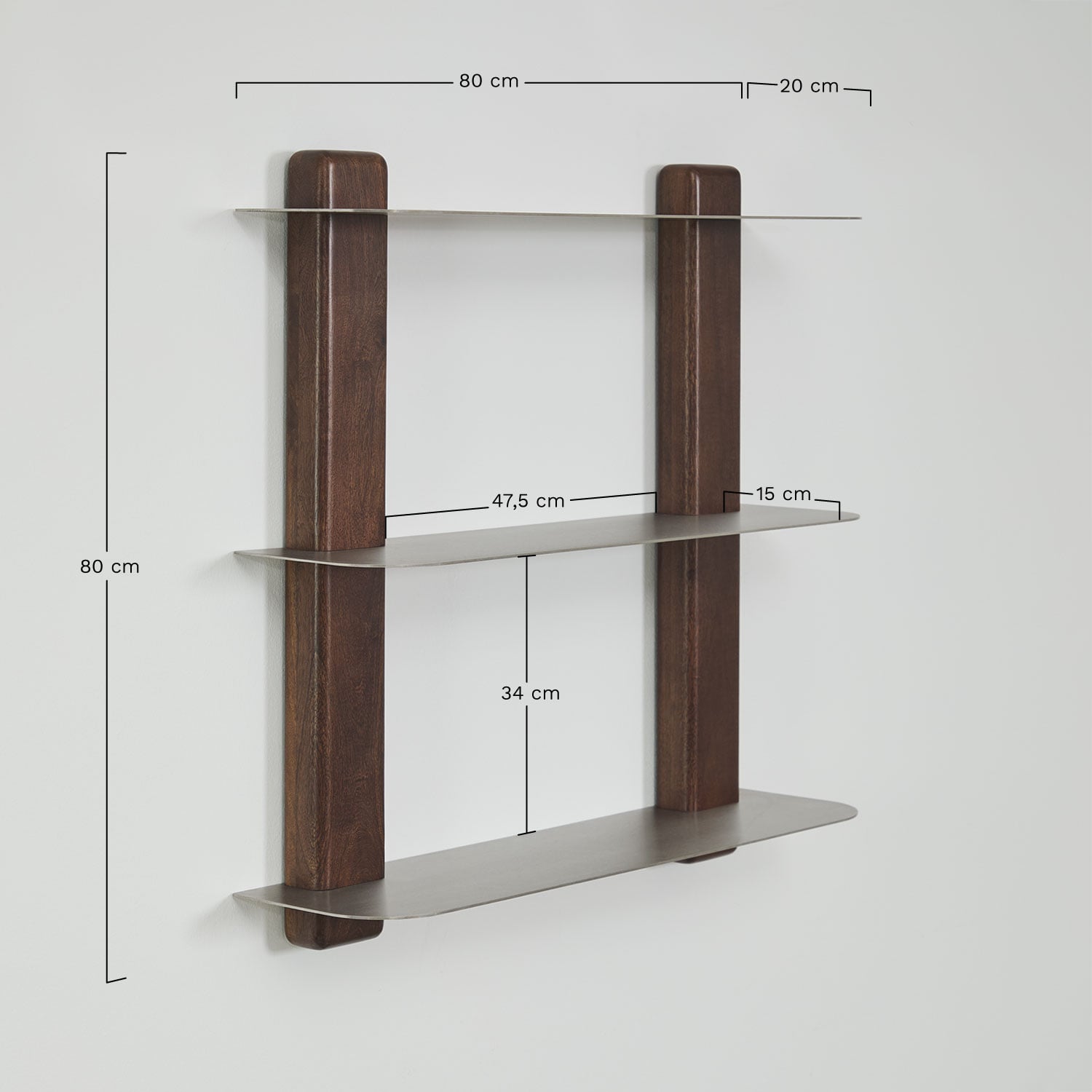 Étagère murale 80 cm en bois de manguier et acier inoxydable Serbian, mesures