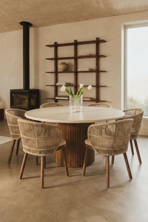 Table de salle à manger ronde en ciment et bois d'acacia Sirvon