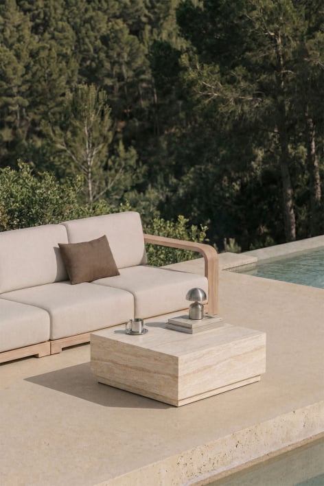Table basse de jardin carrée 80x80 cm en ciment effet travertin Imala