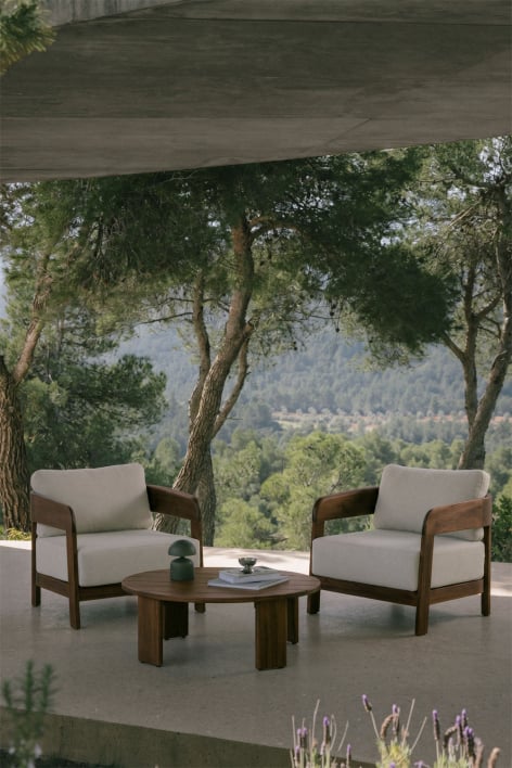 Ensemble de jardin avec 2 fauteuils et table basse en bois d'acacia Uleno - Brun Acacia foncé