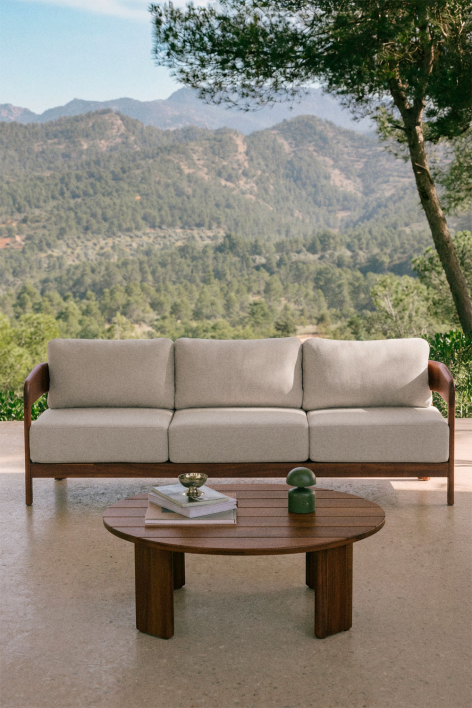Ensemble de jardin avec canapé 3 places et table basse en bois d'acacia Uleno - Brun Acacia foncé