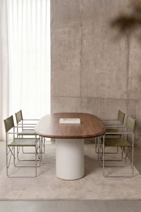 Table de salle à manger ovale en MDF et ciment Lysander - Chêne Foncé Brun