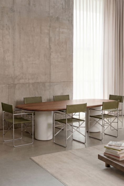 Table de salle à manger ovale en MDF et ciment Lysander - Chêne Foncé Brun