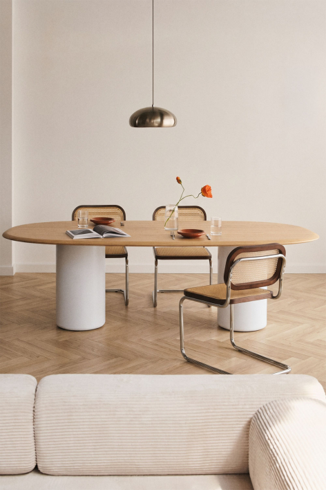 Table de salle à manger ovale en MDF et ciment Lysander - Marron Chêne