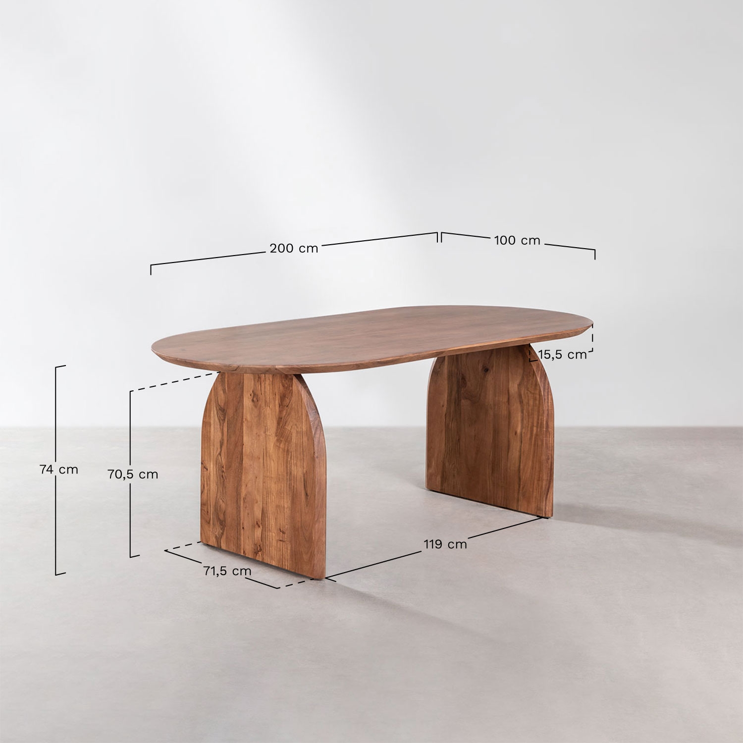 Table à manger ovale 200x100 cm en bois d'acacia Bedum, mesures