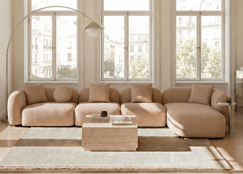 Canapé modulaire avec chaise longue droite 4 pièces en chenille Coco