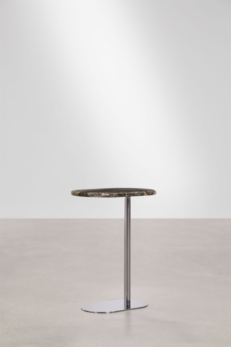 Table de chevet 45x25 cm en acier inoxydable Lumair - Marbre vert Forest