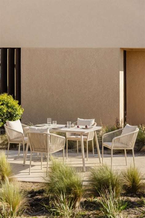 Table de jardin rectangulaire 160x90 cm en verre Arhiza - Tapioca Beige