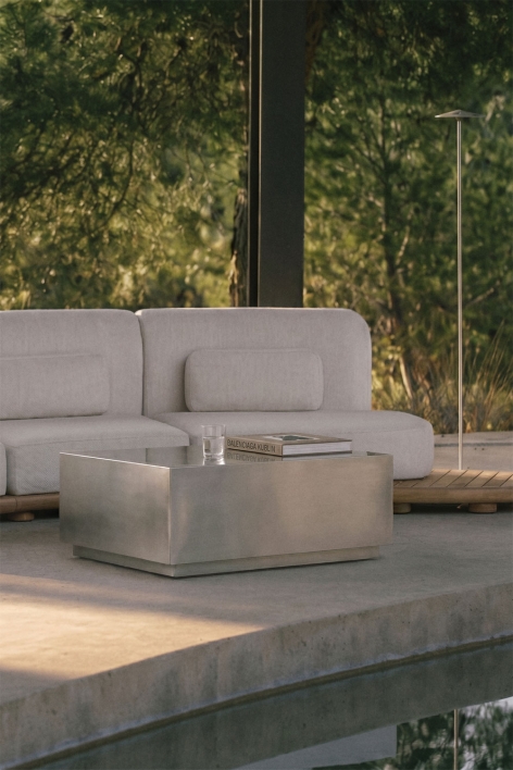 Table basse rectangulaire de jardin 100x70 cm en acier inoxydable Iuraima