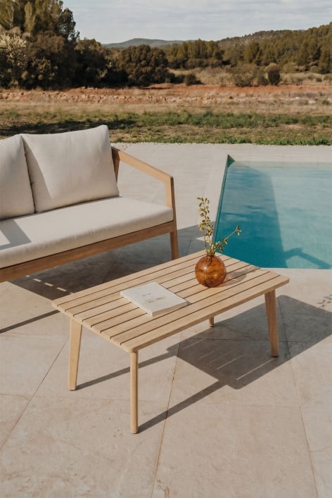 Table basse rectangulaire de jardin 90x50 cm en bois d'acacia Kaela - Acacia Marron Clair