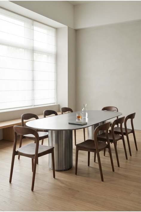 Table de salle à manger ovale 220 x 110 cm Luceida - Acier inoxydable brossé